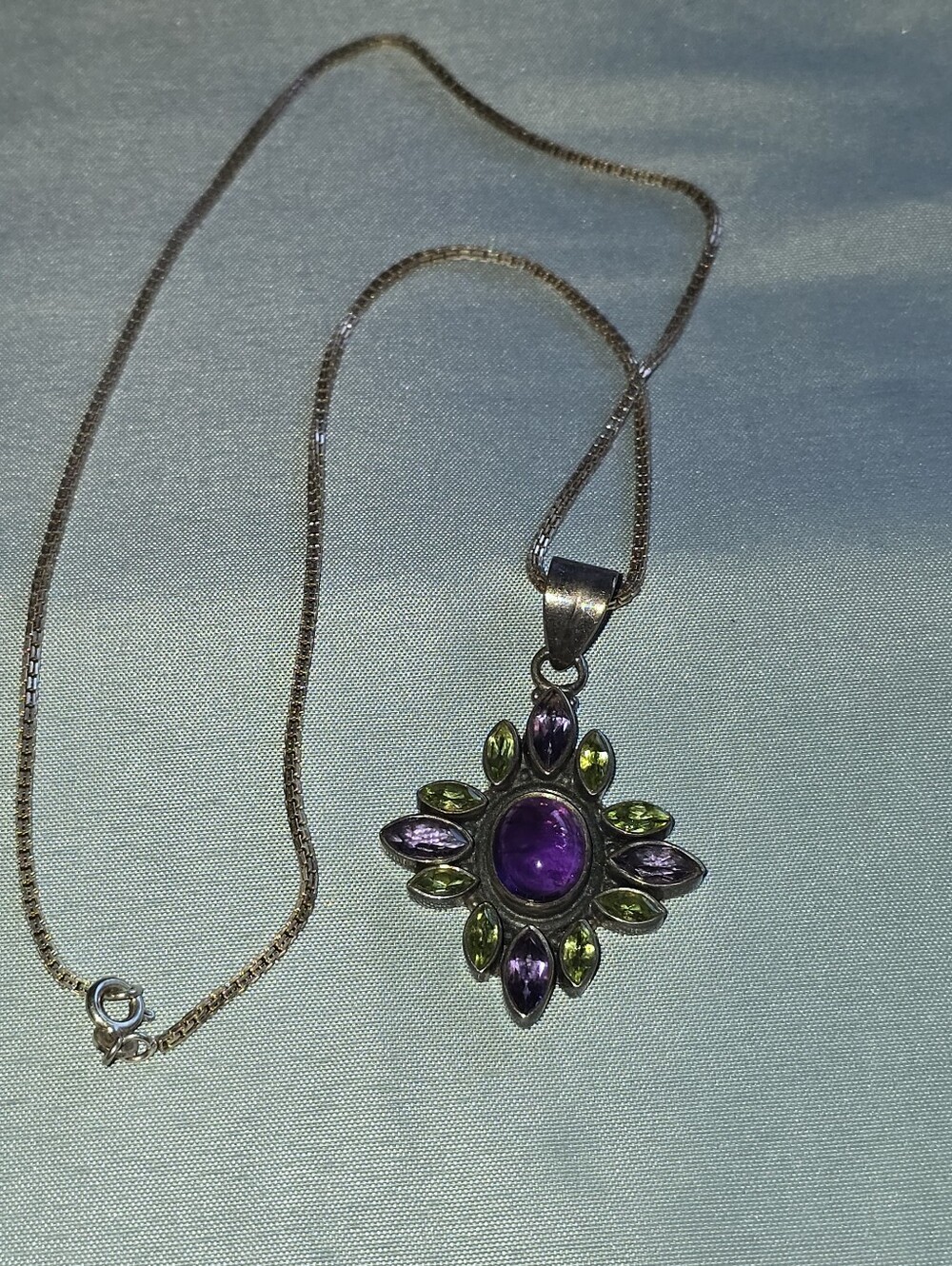 Sterling Silver Amethyst and Peridot  Pendant Necklace